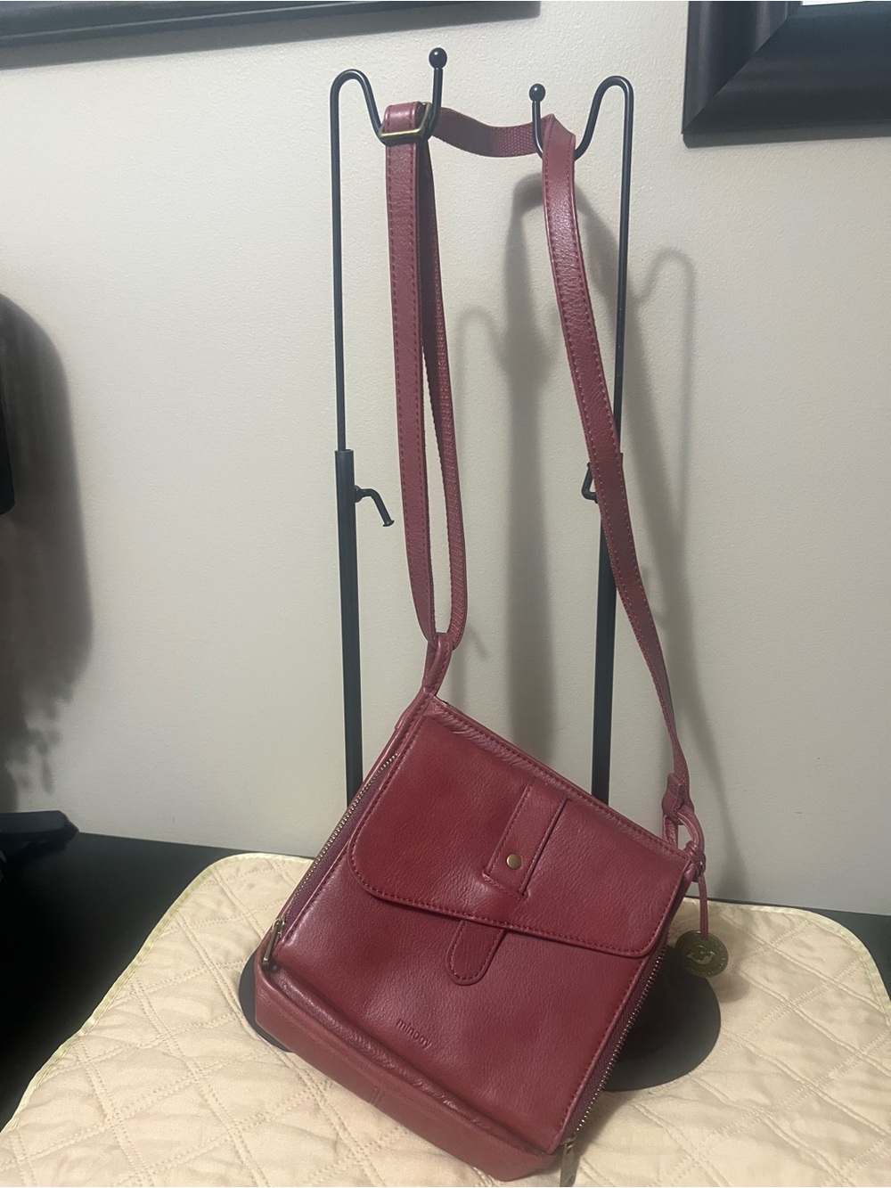 Compact Women's Crossbody Bag in Burgundy Red